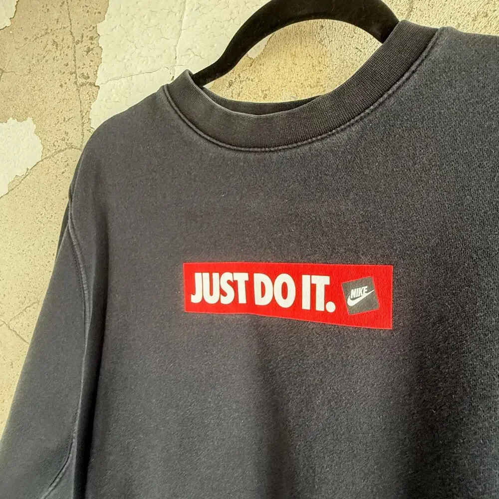Vintage Nike Sweatshirt Just Do It Spellout Logo Crewneck Mens M‎ Black Pullover